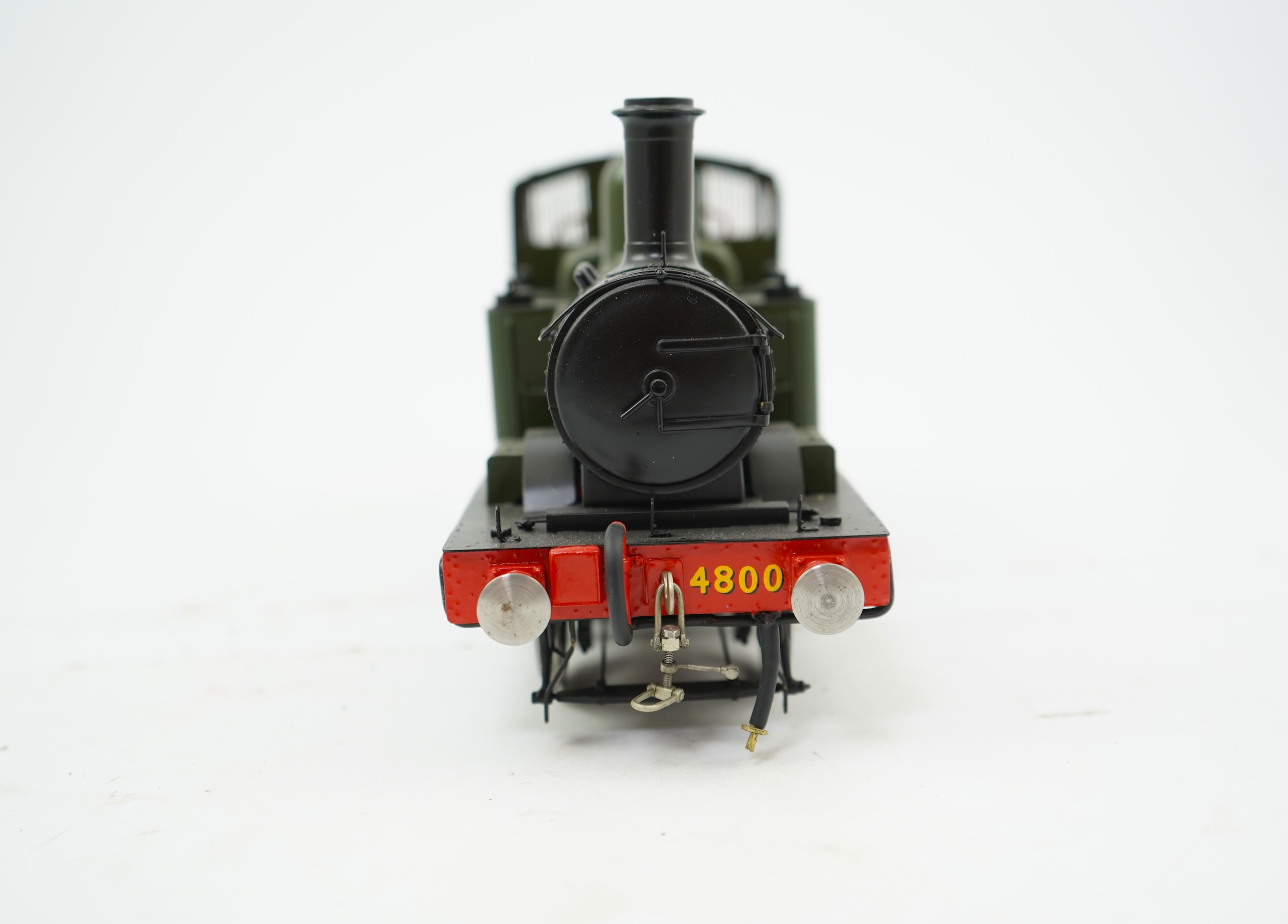 A Gauge One brass model of GWR Class 14xx, 4800, 0-4-2T locomotive, powered for two rail operation.